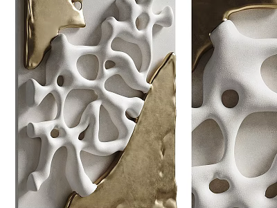 Modern Abstract Wall Decor with White and Gold Hollow Out Design Elements 3d model