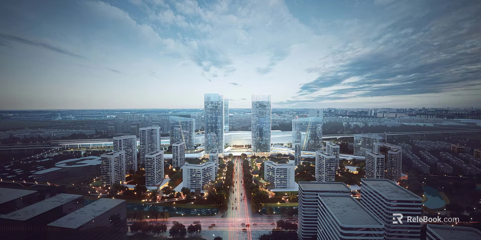 Modern Urban Cityscape With High-Rise Buildings Wide Streets And Green Spaces 3d model 
