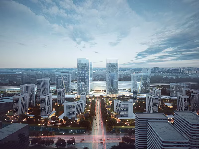 Modern Urban Cityscape With High-Rise Buildings Wide Streets And Green Spaces 3d model
