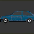 Vintage Blue Car With Scratched Exterior And Shiny Surface Reflection