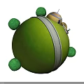 Playful Cartoon Scene With Green Sphere Yellow Character Helmet Green Bumps And White Strap
