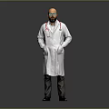 A Bald Man Wearing Blue Glasses In White Doctor Coat With Stethoscope Against Gray Background