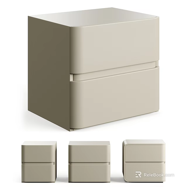 Sleek Modern Beige Bedside Table With Two Drawers And Minimalist Design 3d model 