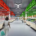 Modern Supermarket Interior Where Customers Shop Along Shelves With Fresh Produce And Colorful Decorations