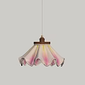 Elegant Petal Shaped Pendant Light With White Pink Lampshade Wooden Top And Golden Accents