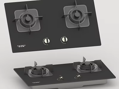 Modern Double Burner Gas Stove With Black Panel And Control Knobs For Household Use 3d model