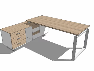 Modern Wooden Office Desk With Metal Frame And Drawer Storage 3d model