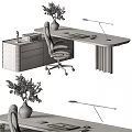 Minimalist Wooden Desk And Chair Set With Black Office Chair And Table Lamp