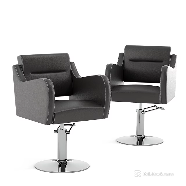 Modern Black Leather Leisure Chair with Armrests and Swivel Metal Base 3d model 