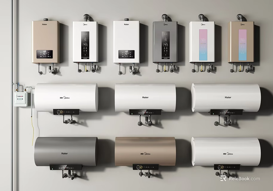 Daily Household Appliances Haier Electric And Gas Water Heaters With Various Colors 3d model 