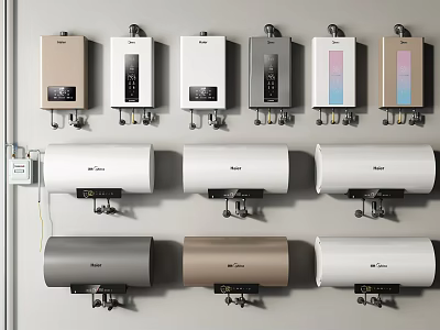 Daily Household Appliances Haier Electric And Gas Water Heaters With Various Colors 3d model