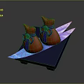 Traditional Food in Red Bags with Blue Bows on Blue Boat Shaped Tray