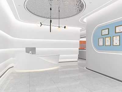 Modern Hospital Outpatient Clinic Interior With Reception Desk And Certificates On Wall 3d model