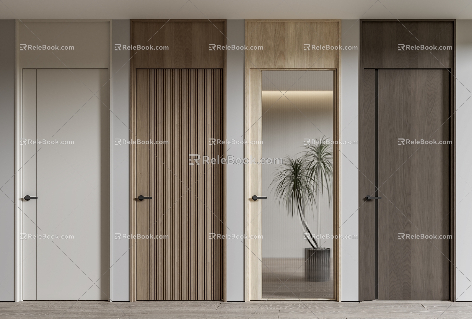 Modern swing door single door combination minimalist door bedroom door 3d model