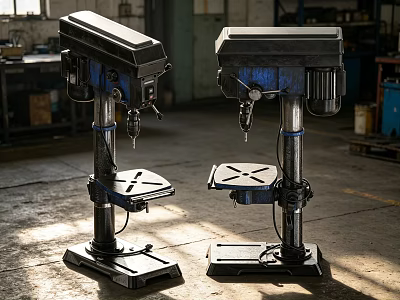 Heavy Duty Industrial Drill Presses In Workshop With Metal Base And Precision 3d model