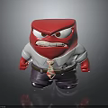 Red Cartoon Character Featuring Angry Expression Wearing White Shirt Purple Pants Pink White Striped Tie