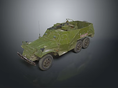 Green Military Tank With Six Wheels And Top Mounted Weapon Design 3d model