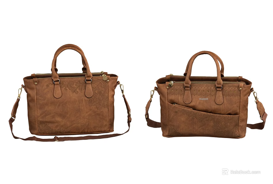 Two Brown Leather Handbags With Top Handles And Adjustable Shoulder Straps 3d model 