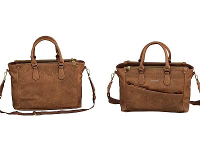 Two Brown Leather Handbags With Top Handles And Adjustable Shoulder Straps 3d model