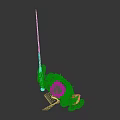 Pink Haired Female Character With Red Coat Crop Top Dark Pants Boots And Purple Lightsaber
