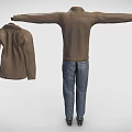 Brown Knitted Shirt And Blue Jeans On Mannequin With Hanging Garment