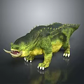 Spiked Fierce Prehistoric Creature With Green Yellow Body Thick Legs And Large Tusks