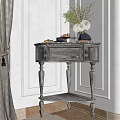 Elegant Gray Wooden Console Table With Drawer Flower Vase And Decor Against White Wall
