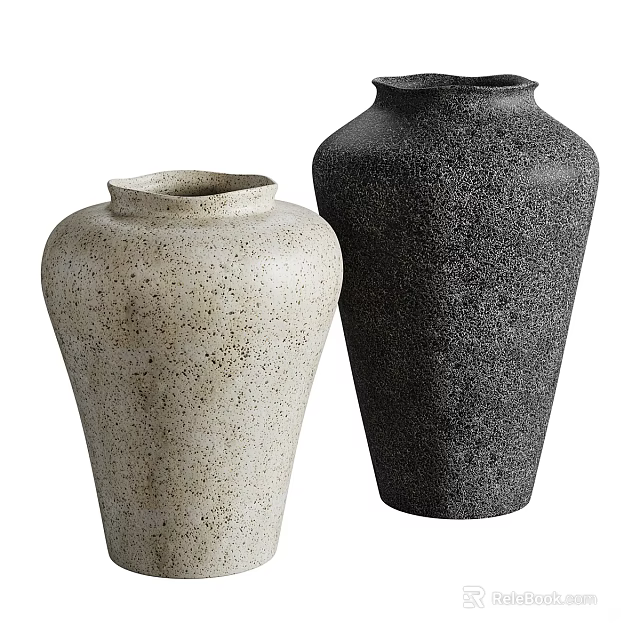 Two Ceramic Vases With Light And Dark Speckled Texture For Home Decor 3d model