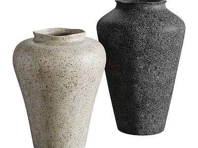 Two Ceramic Vases With Light And Dark Speckled Texture For Home Decor 3d model