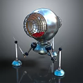 Silver Spherical Space Exploration Robot With Metal Mesh Head And Blue Support Legs 3d model