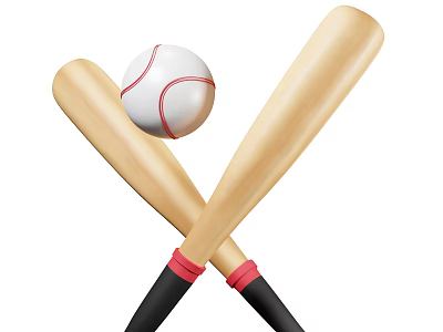 High Quality Sports Equipment With Crossed Wooden Baseball Bats And White Baseball 3d model