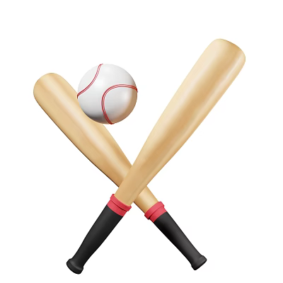 High Quality Sports Equipment With Crossed Wooden Baseball Bats And White Baseball 3d model