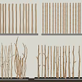 Wooden Room Dividers With Vertical Slats And Branch Like Designs For Interior Decor