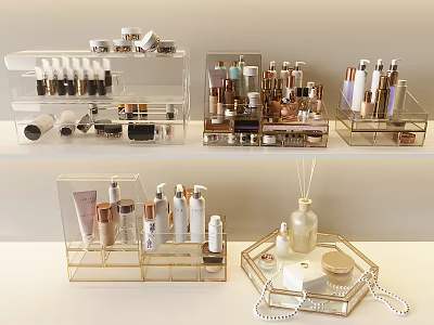 Luxury Bathroom Accessories With Gold Organizers Cosmetic Storage And Trays 3d model