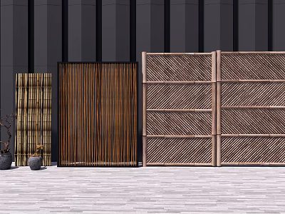 Bamboo And Wooden Room Dividers With Vertical Strips And Grid Patterns For Home Interior Decor 3d model