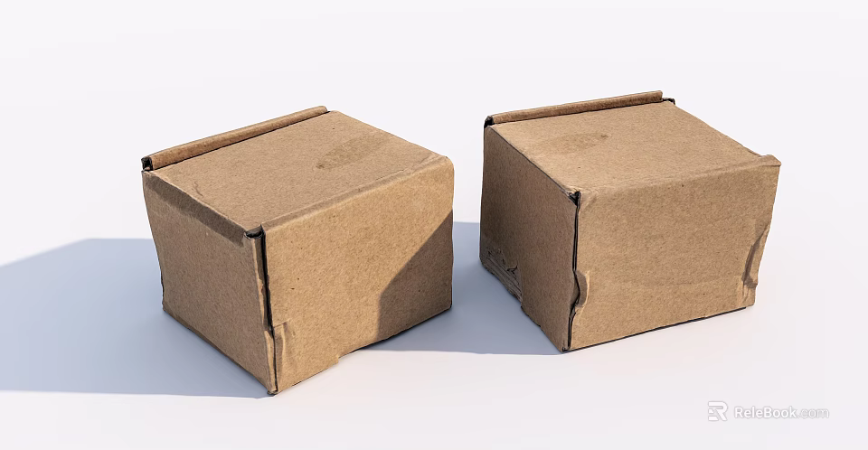 Two Brown Corrugated Cardboard Packaging Boxes With Simple Design On White Background 3d model 