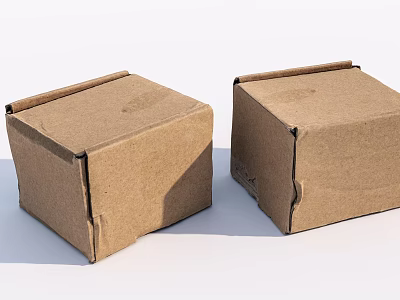 Two Brown Corrugated Cardboard Packaging Boxes With Simple Design On White Background 3d model