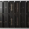 Modern Black Swing Doors With Decorative Patterns And Metal Handles Design 3d model