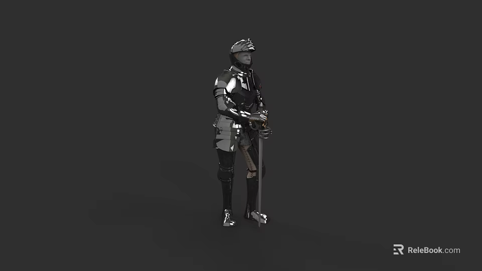 Medieval Sword Held By Armored Knight In Full Body Armor 3d model