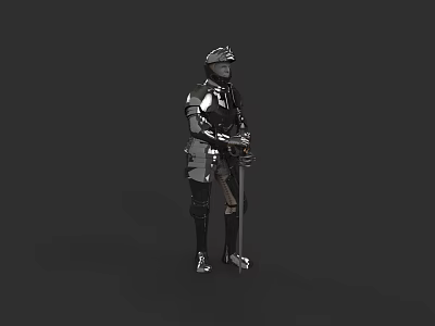 Medieval Sword Held By Armored Knight In Full Body Armor 3d model