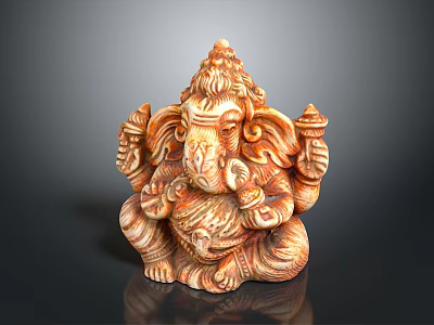 Detailed Carved Wooden Ganesha Statue With Traditional Spiritual Design Features 3d model