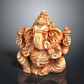 Detailed Carved Wooden Ganesha Statue With Traditional Spiritual Design Features