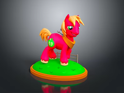 Red Pony Toy With Yellow Mane Tail Green Apple Logo On Green Base Orange Edge 3d model