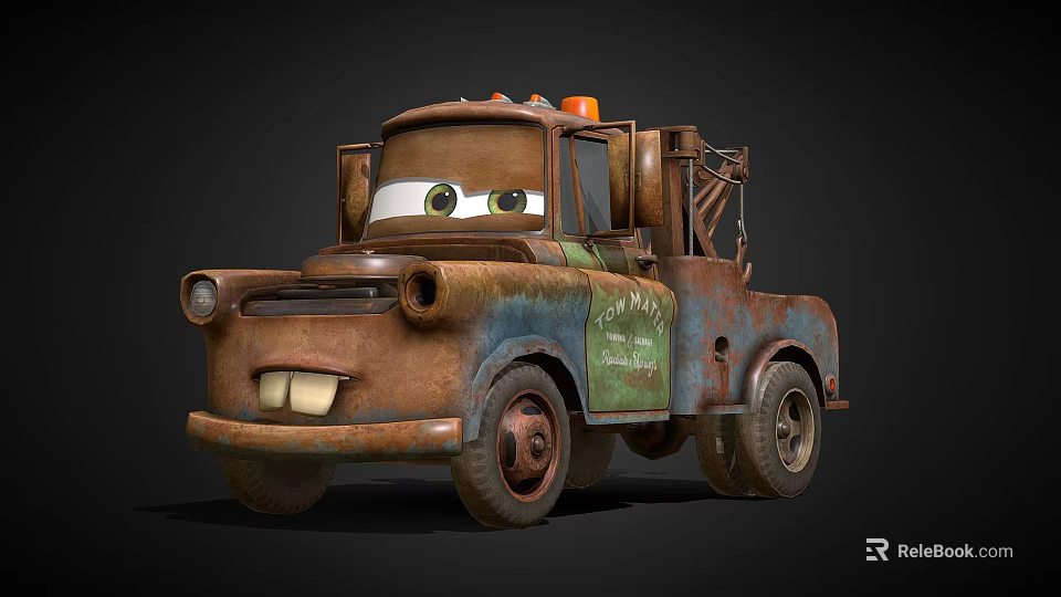 Animated Cartoon Tow Truck Character With Rustic Body Orange Warning Lights And Friendly Face 3d model 