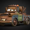 Animated Cartoon Tow Truck Character With Rustic Body Orange Warning Lights And Friendly Face
