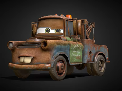Animated Cartoon Tow Truck Character With Rustic Body Orange Warning Lights And Friendly Face 3d model