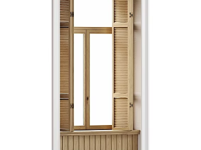 Wooden Modern Casement Window With Double Sashes And Decorative Side Shutters Design 3d model