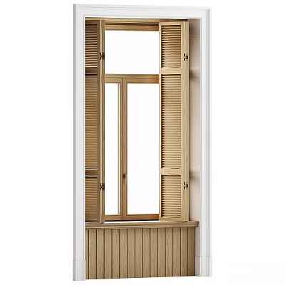 Vintage casement window blinds blinds oak window frame 3d model