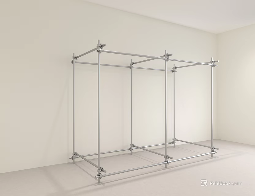 Modern Open Metal Frame Display Shelf with Connector Joints in White Room 3d model 