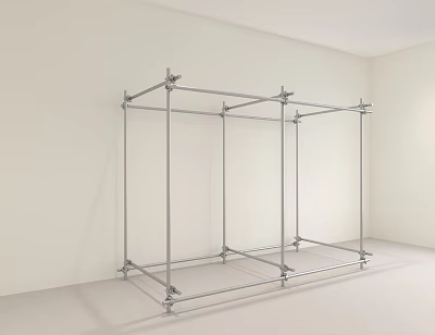 Modern Open Metal Frame Display Shelf with Connector Joints in White Room 3d model
